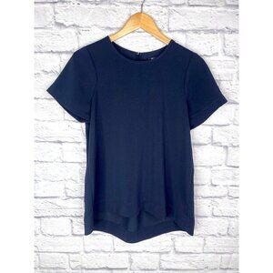 MADEWELL Women's Navy Short Sleeve Crew Neck Career Blouse Small
